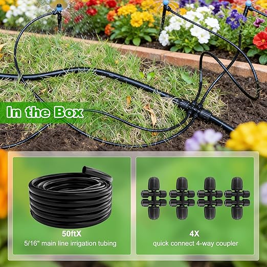 Compact Programmable Solar Automatic Plant Waterer Kit Work with Indoor Outdoor,Self Watering Drip Irrigation Pump Indoor/Outdoor Vacation Free (50FT 5/16" Main Tube Kit)