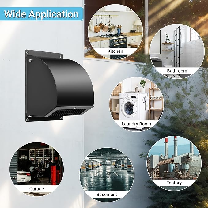 Neoaider 4 Inch Dryer Vent with Screen and Damper, 14GA/2MM Thick Heavy-Duty Steel Dryer Vent Cover, Dryer Vent Cover Outside for Dryer Ventilation and Outdoor Air Exhaust, Black