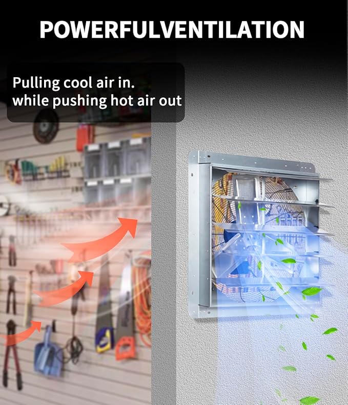 24 Inch Shutter Exhaust Fan, Vent Fan with Power Cord Wall-Mount, High Speed 4200 CFM for Garages, Attic, Shops, Greenhouse