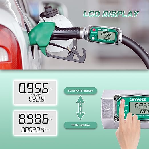 2 Inch Digital Turbine Flow Meter, 15.8-132 GPM Inline NPT Thread Fuel Flowmeter with LCD Display for Water, Diesel, Gas Oil, Gasoline, and Other Liquids - Supports Gallon, QTS, PTS, L, m³