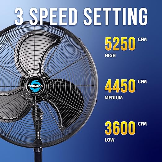 Tornado - 20 Inch High Velocity Metal Oscillating Pedestal Fan 5250 CFM - Commercial, Industrial Use Water-Resistant