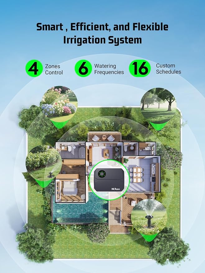 Smart Sprinkler Controller, 5G&2.4G Irrigation Timer Easy Use Free App, 4 Zone + 16 Plans, Save Water Auto Skip Rain, Freeze & Wind, 10 Minutes Install for Lawn Garden Yard
