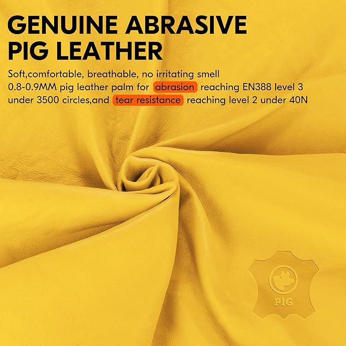 Vgo... 1-Pair Unlined Safety Pigskin Leather Work Gloves Men, Rigger Gloves, Builder Gloves, Construction gloves, Gardening gloves (Size XL, Brown Yellow, PA3501)