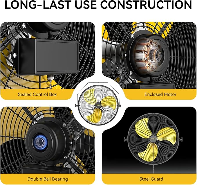 VINICAYA 20 Inch Industrial Wall Mount Fan, 5200 CFM Industrial Metal Wall Fans with Poweful Motor, 3 Speed, Heavy Duty Construction Indoor for Warehouse, Workshops, and Garage, UL Listed