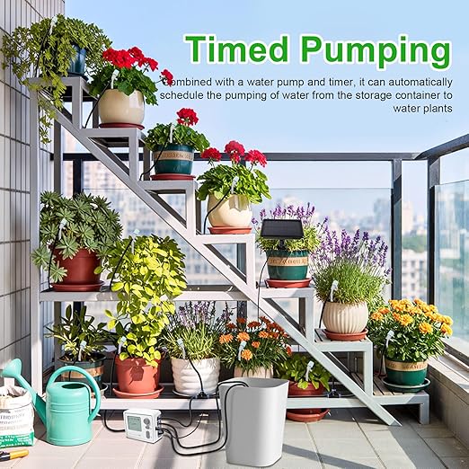 Luocute Solar Drip Irrigation Kit, WiFi Smart Automatic Watering System with 3600mAh Li Battery and APP Control for Balcony Garden Supporting 2 Pumps 20 Pots