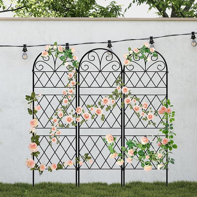 Garden Trellis for Climbing Plants, 3 Pack 38" Wx 64.6" H Rustproof Flower Trellis with Black Coating, Outdoor Climbing Rose Trellis Cucumbers Support for Courtyards Lawns (Diamond-Shaped Grid)