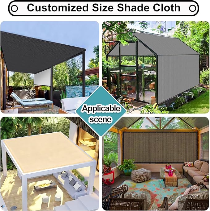 Shade&Beyond Customized Size 90% Sun Shade Cloth with Grommets, 12' X 16' Pergola Shade Cover Canopy, Mesh Tarp Sun Screens for Patio, Outdoor, Garden, Backyard, Black, GN08