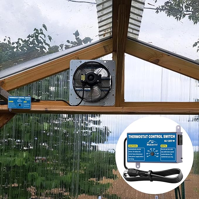 2 Pack Thermostat Controller for Attic Fan, Adjustable Temperature Control Switch with Socket, Overload & Surge Protector, 1600W Fan Thermostat for Garage, Workshop, Greenhouse