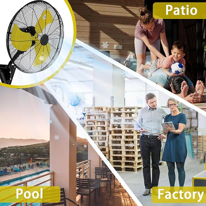 20" Wall Mount Fan, 7100CFM Heavy Duty Wall Fan with 3-Speed & Adjustable Tilt, High Velocity Industrial Oscillating Fans for Garage, Factory, Patio, Indoor, Porch, Shop & Commercial Use - ETL Listed