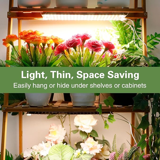 24W Ultra-Thin Panel Full Spectrum Grow Lights, 384 LEDs Plant Grow Light for Indoor Plants with Daisy Chain Function, Grow Lights for Seed Starting with 4/8/12/16/20H Auto On/Off Timer (2pcs)