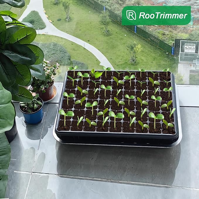 RooTrimmer 54 Cell Seed Starter Trays, 2.8" Deep Plug Flat Tray,10 Pieces Big Holes Germination Tray, Thick Durable Seedling Plastic Nursery Reusable Trays (11.14inch ×14.6 inch, 10-Pack)