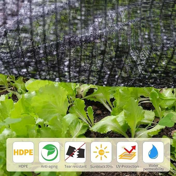 70-90% Shade Cloth for Garden, 12X24 Ft Sun Shade Fabric for Plants Heat Protection, Sunblock Mesh Tarp with Grommets for Plant Cover, Greenhouse, Vegetables, Flowers