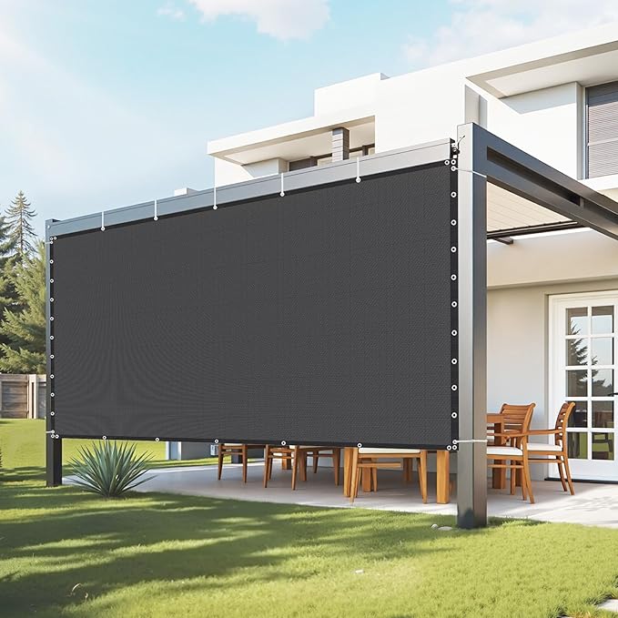 VEVOR 90% Sun Shade Cloth, 10 x 12 ft Pergola Shade Cover with Stainless Steel Grommets, Sun Shades Canopy Privacy Screen with 140 GSM HDPE Material, for Outdoor, Patio, Garden, and Backyard (Black)