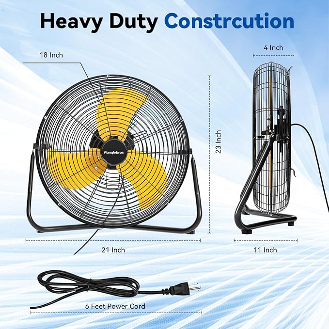 18" High Velocity Floor Fan, 3800 CFM Heavy Duty Industrial Floor Fan, 3 Speed, 360 Degree Tilt, Wall Mounted & Floor Design for Warehouse, Basement, Factory, Barn, Garage - UL Safety Listed