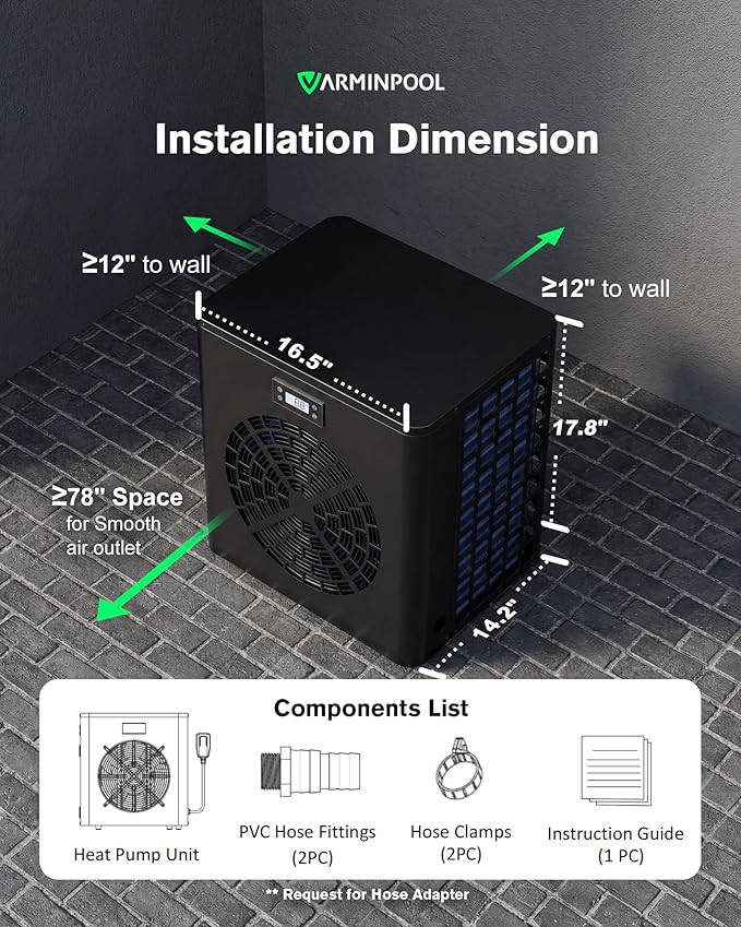 16000 BTU Heat Pump for Above Ground Pool up to 5000 Gallons, Pool Heater with Smart Inverter and WiFi Control Via App, 110V Swimming Pool Electric Heater, Titanium Heat Exchanger, V5