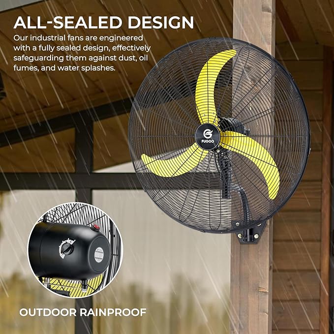 FUGOO 24" Quiet Outdoor Oscillating Wall Mount Fan With Remote Control,All Sealed BLDC Motor,4-Speed Waterproof Outdoor Fan, Heavy Duty Industrial Wall Fans for House,Patios,Garage,Warehouse 5000CFM
