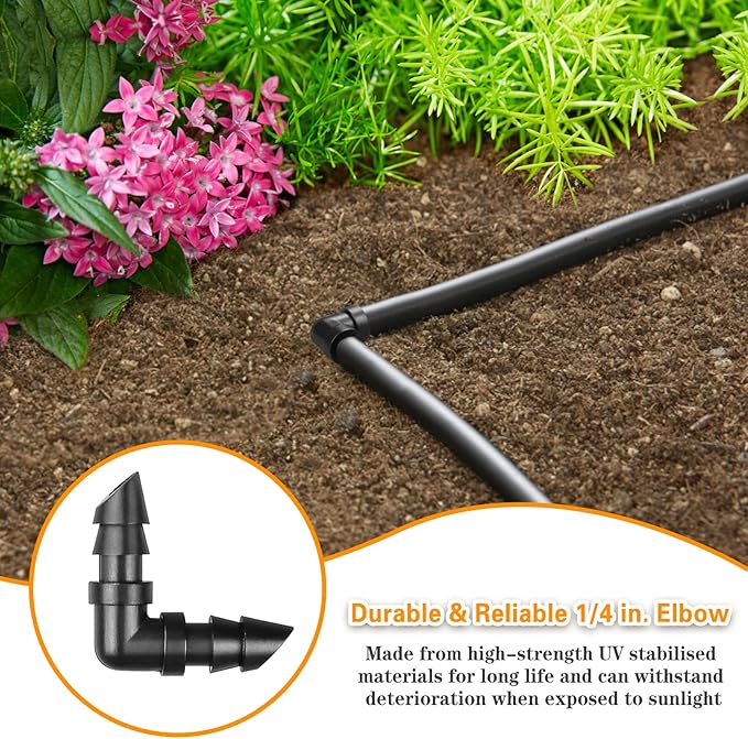 Gardrip Drip Irrigation Elbow Fittings：50 Pieces Barbed Elbow Irrigation Parts with Sharp End Fits for 1/4 Inch Irrigation Tubing Drip Line Elbow Connectors for Garden Lawn Irrigation System