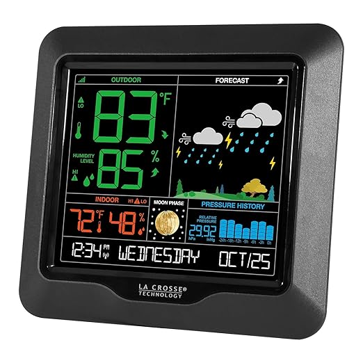 La Crosse Technology Color Forecast Station - Large Display, Temperature/Humidity Alerts, Seasonal Scenes - Indoor/Outdoor Monitoring, HI/LO Records, Barometric Pressure - Atomic Time, DST Updates