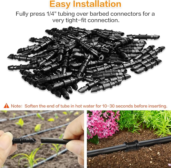 Gardrip Drip Irrigation Coupling Fittings：120 Pieces Barbed Coupler Irrigation Parts with Sharp End Fits for 1/4 Inch Irrigation Tubing Drip Line Connectors for Garden Lawn Irrigation System