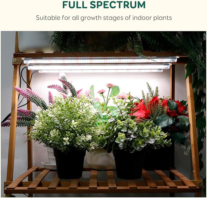 4-Bar Grow Light Strips for Indoor Plants, 16" Full Spectrum Plant Lights, 6500K Sunlike Grow Lights with 6/12/18H Timer, 5-Level Dimmable for Indoor Growing
