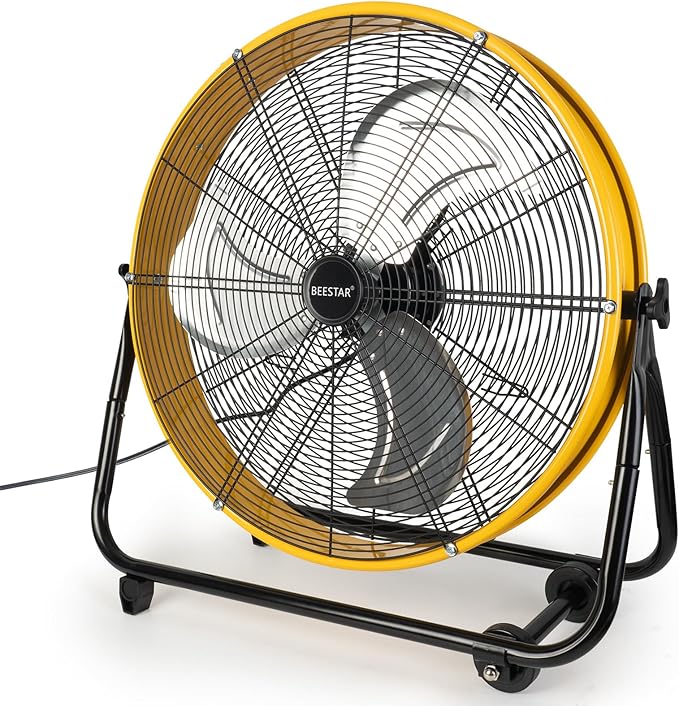 BEESTAR 24 Inch Industrial Drum Fan, High Velocity Heavy Duty Metal Fan 8800CFM 3 Speed 360° Tilt 1/3HP Motor Larg for Garage,Warehouse,Greenhouse,Shop,Workship,Basement (24 INCH)
