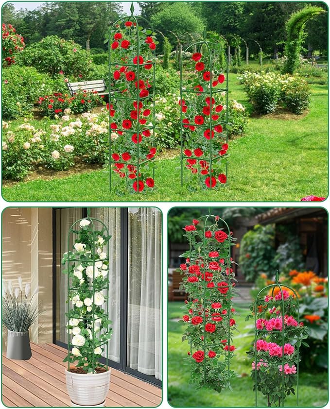 MYMULIKE 2 Pack Garden Obelisk Trellis for Climbing Plants Outdoor & Indoor - 6Ft Rustproof Garden Trellis Plant Support Cage for Vines, Flowers, Vegetables, Roses | Heavy-Duty, Adjustable