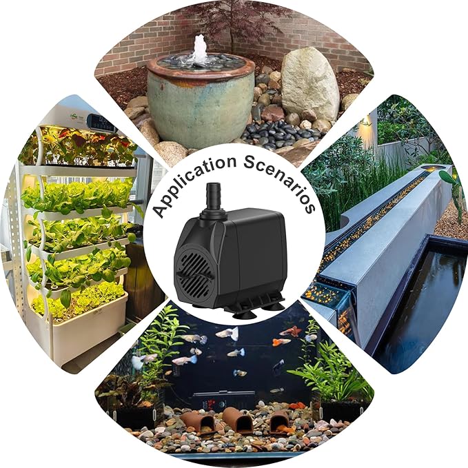 SongLong 800GPH(3000L/H) 10ft Power Cord Submersible Pump,Over Heating Protection Water Pump with 10ft Lift for Fountains, Ponds, Aquariums & Hydroponics.