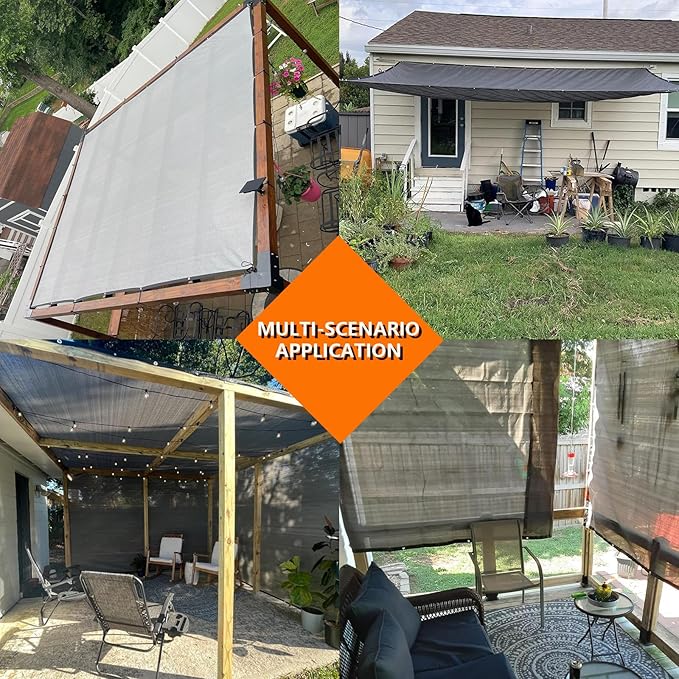 POYEE 90% 8x15ft Sun Shade Cloth for Outdoor Deck Backyard Patio Garden Pergola Cover Canopy Gray