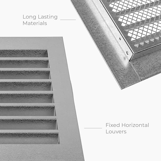 12" x 12" Inch Galvanized Steel Vent Cover - Square Industrial Air Vent Louver for Wall, House, Garage - Wire Screen Mesh Louver Grille - Soffit Exhaust Vent, Dryer Vent Cover