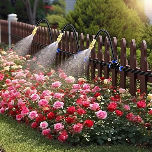 Drip Irrigation System for Garden, 66 ft Garden Watering System Drip Irrigation Kit, with 20pcs 360° Bending Mister Nozzles, for Lawn Yard Flower Green Houses Plants