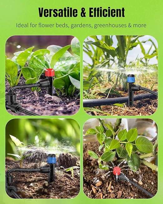 Pawfly 60 Pcs Drip Irrigation Emitters for Plants Watering System, Garden Sprinkler Heads Drippers with Adjustable 360 Degree Water Flow, Drip Emitters for 1/4" Drip Irrigation Tubing