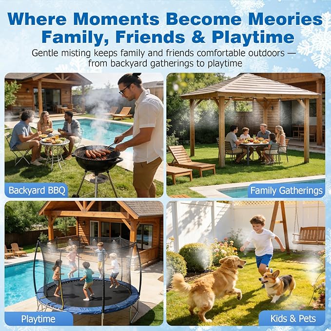 Mellbree Misters for Outside Patio 80FT/24M, Pre-Assembled Misting Cooling System with 24 Brass Nozzles & 3/4" Adapter, Outdoor Mister for Garden, Backyard, Pool, Greenhouse, Play Zone, Trampoline