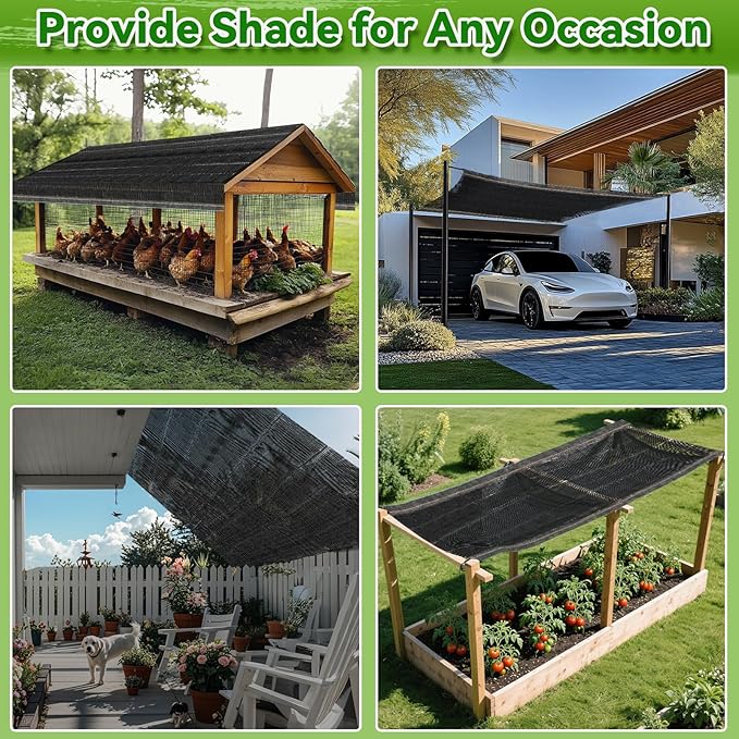 Bigmeta Cuttable Shade Cloth for Garden - 50% UV-Resistant Mesh Tarp with Rope, Black Sun Cover Net for Patio Greenhouse Raised Beds Plants (6.5x10FT)