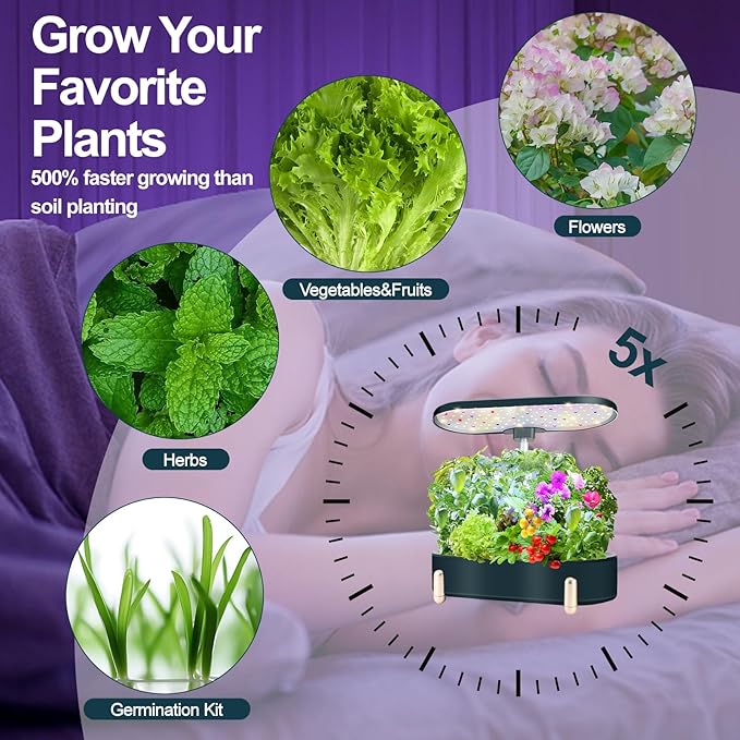 Indoor Garden Hydroponics Growing System12 Pods Plant Germination Kit Aeroponic Herb Vegetable Growth Lamp Countertop with LED Grow Light Smart Water Pump Automatic Timer (Blackish-Green)