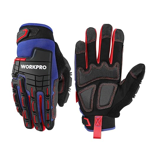 WORKPRO Heavy Duty Work Gloves, Synthetic Leather Impact Protection Working Gloves for Men, PVC Protection, Touch Screen, Terry Fabric, Non-Slip, XL