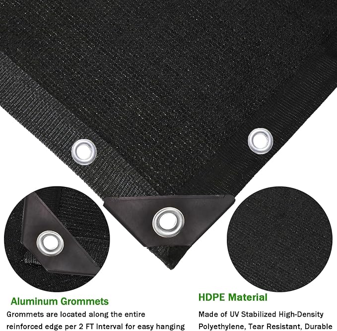 90% Black Shade Cloth 6 ft X 50 ft,Heavy Duty HDPE Mesh Sun Shade Tarp with Grommets for Garden Greenhouse Pergola Patio Pool Kennel UV Protection