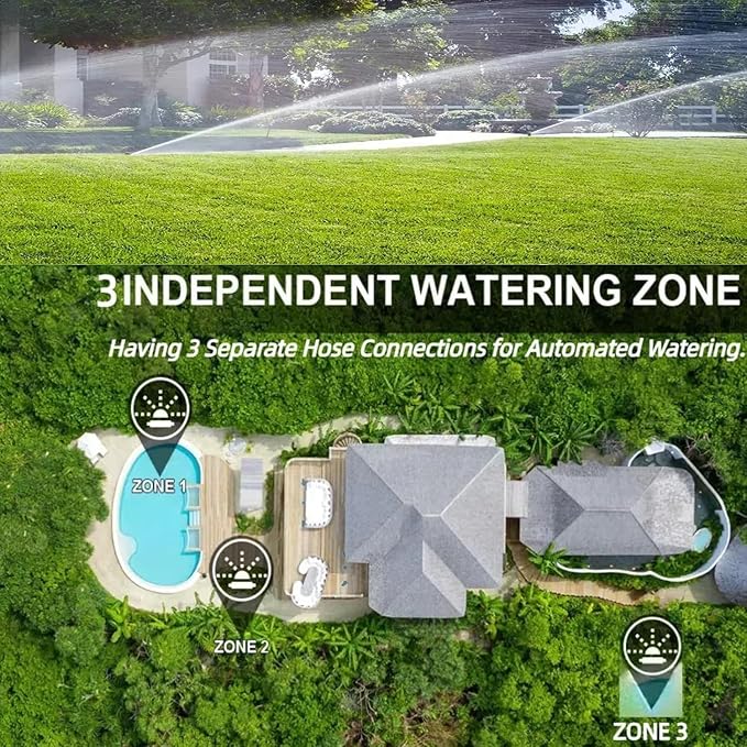 3 Zones Brass Inlet Water Timer for Outdoor Garden Hose, Sprinkler Timer for Garden Faucet with Auto/Manual/Rain Delay Mode, Sprinkler Irrigation Controller for Yard Lawn