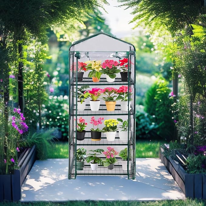 Purlyu Mini Greenhouse for Indoor Outdoor, Plant Green House 4-Tier Rack Stand Portable Greenhouses with Durable PVC Cover for Seedling, 2.5x1.6x5.2 FT,Ideal Gardening Gifts for Women Men(PLGH704P)