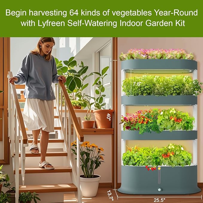 Lyfreen Hydroponics Growing System Kit, 64 Pods Indoor Herb Garden for Plants, Herbs, Vegetables, Indoor Gardening System with LED Grow, 36L Hydroponic Herb Garden for Lettuce & Fruit