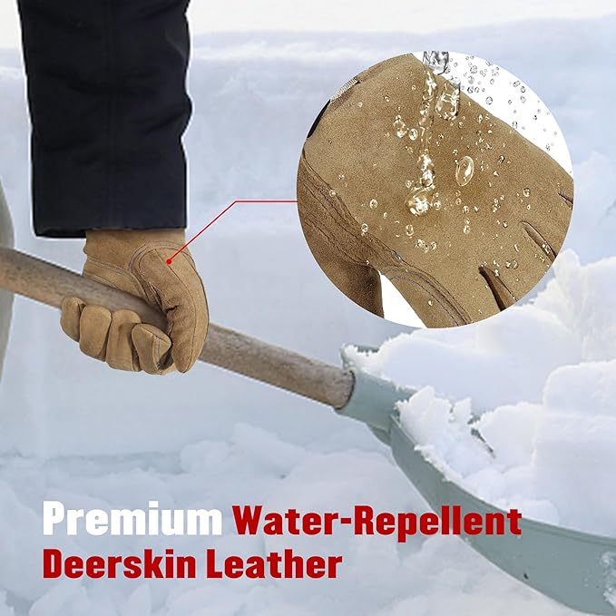 HANDLANDY Winter Work Gloves for Men Women, Water Repellent Cold Weather Insulated Genuine Leather Work Gloves