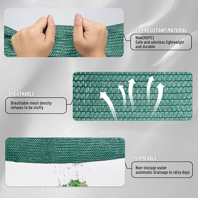 Cool Area 90% Sun Shade Cloth Mesh Tarp with Grommets for Plant Cover 10x12ft Patio Canopy Garden Pergola Greenhouse Car Barn Kennel Dark Green