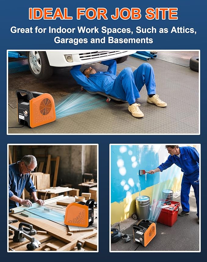 High Velocity Blower Fan - Air Mover for Drying, Cooling and Exhausting, Portable Floor Fans with 185° Rotation for Home Use or Job Site, Utility Fan with 3 Speeds, 2 Outlets, 355CFM, Orange