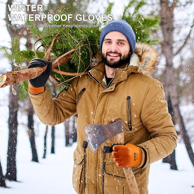 KDK Winter Waterproof Gloves for Men and Women, Work Gloves for Cold Weather, Thermal Insulated Freezer Gloves