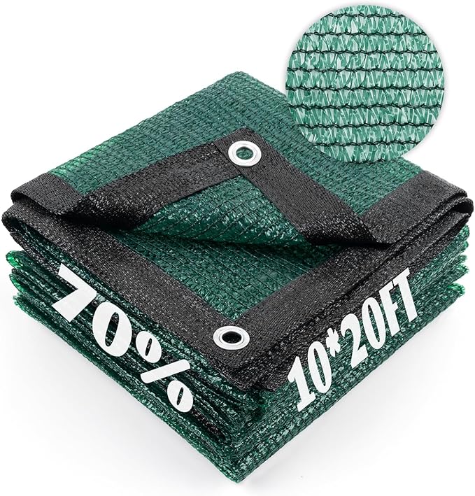 Cool Area 70% Sun Shade Cloth Mesh Tarp with Grommets for Plant Cover 10x20ft Patio Canopy Garden Pergola Greenhouse Car Barn Kennel Dark Green