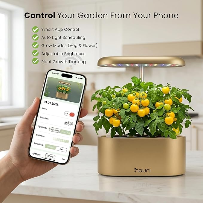 Nouri Hydroponics Growing System, 5 pod APP Smart Indoor Herb Garden Kit with LED Grow Lights, Hydroponic Herb Garden Indoor for Plant Lovers, Gardeners, Kitchen, Lettuce Seeds Included