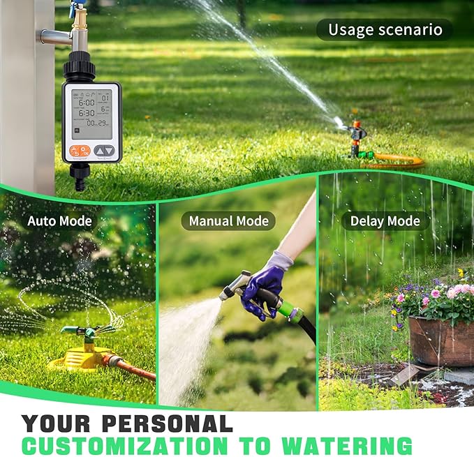 Water Timer for Garden Hose, 10 Programmable Sprinkler Timer with with Auto Rain Delay, IP54 Waterproof 3.3“ Large LCD Drip Irrigation System Timers for Plant, Yard, Lawns, Outdoor