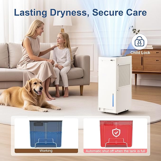 5500 Sq.Ft Dehumidifier for Basement for Whole Home with Drain Hose 100 Pint, Portable Big Dehumidifiers, 1.6GAL Water Tank, Auto Defrost, Smart Humidity Control, Energy Efficient&Quiet for Bathroom