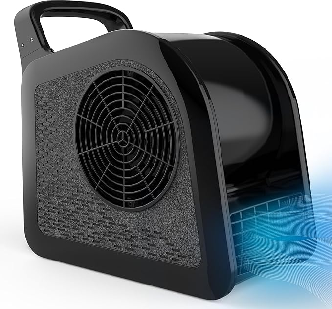 Air Mover Blower Fan - High Velocity Utility Fan for Drying, Cooling, Ventilating and Exhausting, Pivoting Floor Fans with 3 Speeds for Home Use and Job Site, 2 Outlets, 355CFM, Black