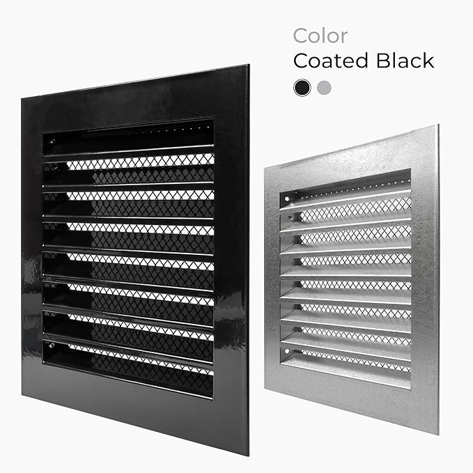 8" x 8" Inch Black Register Vent Cover - Square Industrial Return Air Vent Cover - Wall, Shed Vent, Foundation Vent - Wire Screen Mesh Crawlspace Louver Grille - Exhaust, Intake Gable Vent