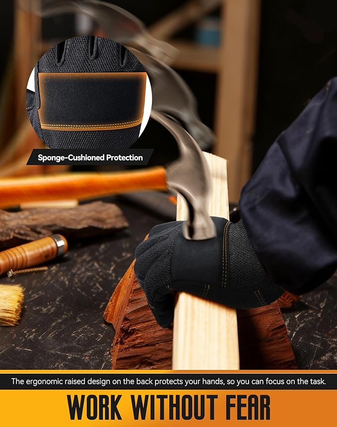 Safety Work Gloves with Secure Fit, Flexible Grip for Multi-purpose Use, Durable Touchscreen Heavy Duty Lightweight